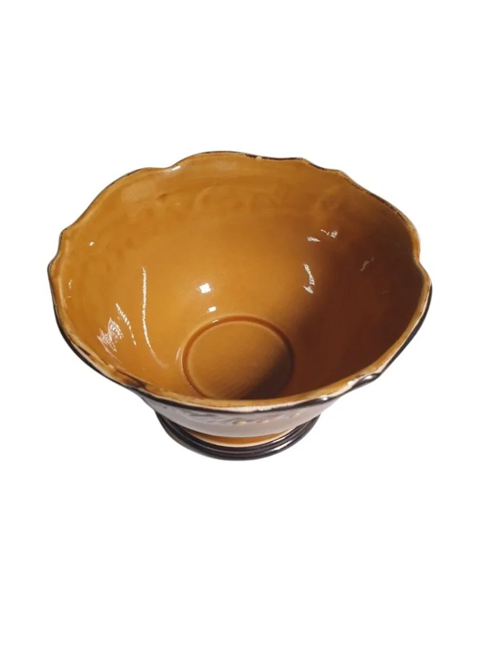 Certified International Karidesign Pedestal Bowl Scalloped Rim Vintage Ceramic